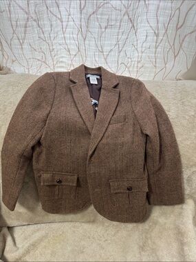 Janie and Jack Brown Herringbone Sport Coat with Suede Elbow Patch
